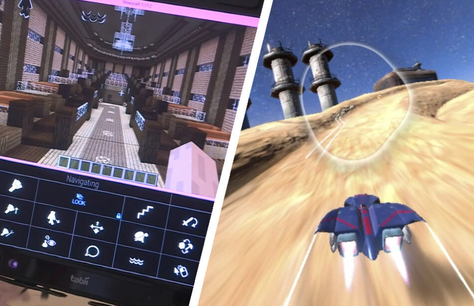 screenshots of eyemine and a racing eye gaze game