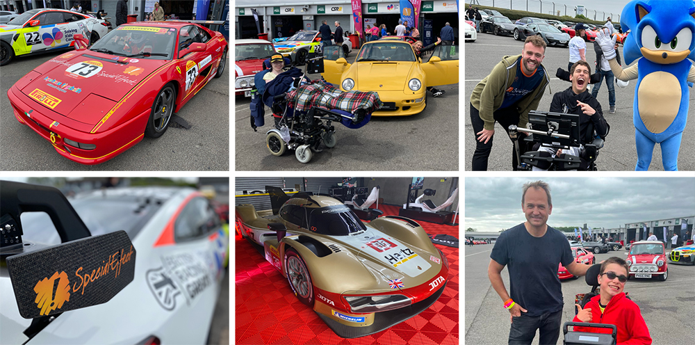 Montage of six images from the event featuring supaercars, Jodie Kidd, Ben Collins and three SpecialEffect beneficiaries
