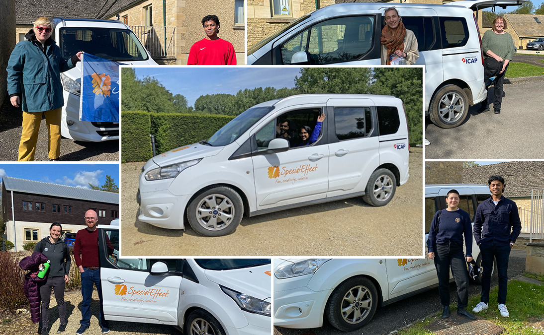 Montage of five images featuring SpecialEffect van with smiling staff