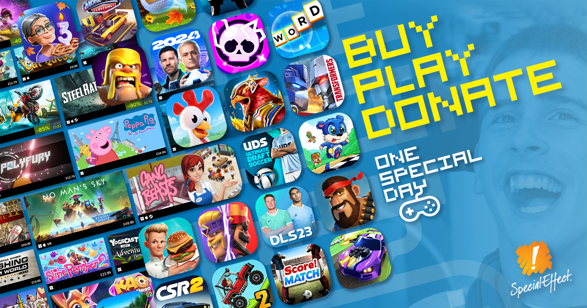 Montage of around 20 games icons with Buy, Play, Donate message