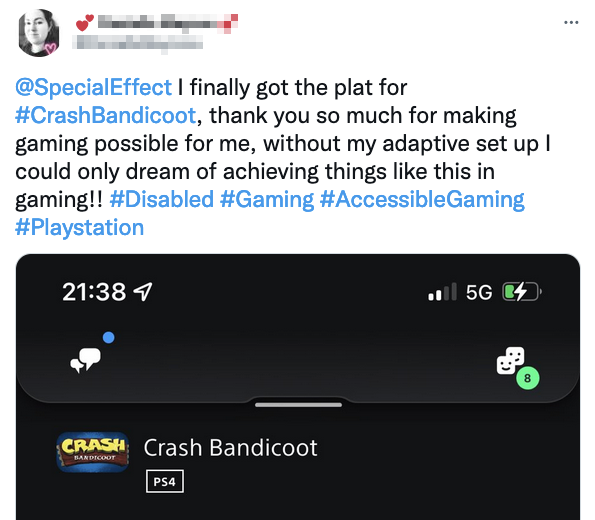 Social media post celebrating Platinum on Crash Bandicoot