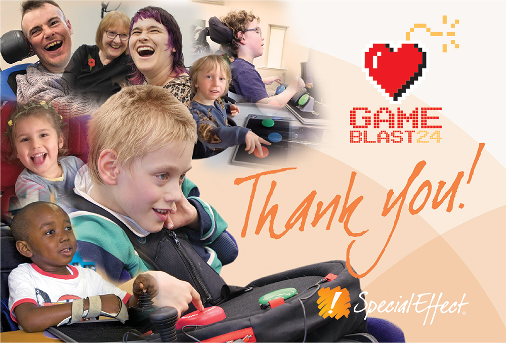 Seven smiling faces of gamers using adapted controllers