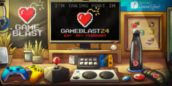 Monitor showing GameBlast logo