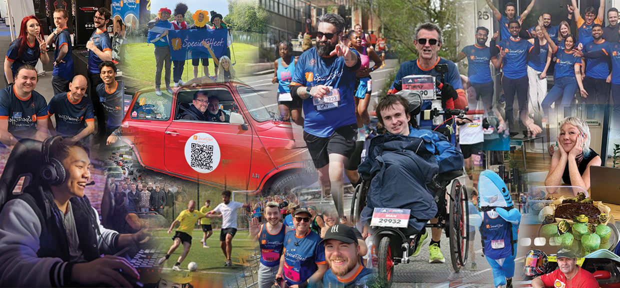 Montage of twelve images of SpecialEffect fundraisers supporting us in different ways eg running, football and driving challenges