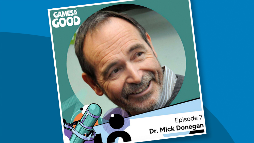 Ad for the Games for Good podcast featuring a portrait photo of a smiling man