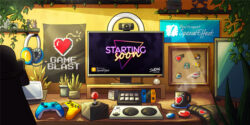 Illustration of game station with Starting Soon on computer screen