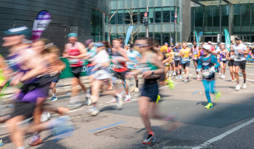 Runners on a city street